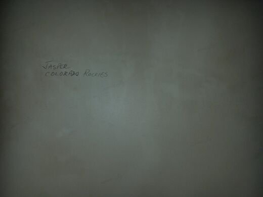 Back of a photographic print with a pencil annotation reading Jasper Colorado Rockies