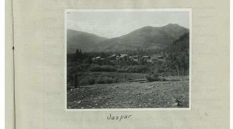 Black and white photograph mounted on a page, hand captioned: Jaspar